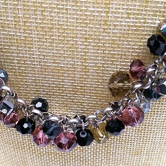 LOFT Acrylic Cluster Beaded Collar Necklace Silver-tone Chain - Picture 11 of 16